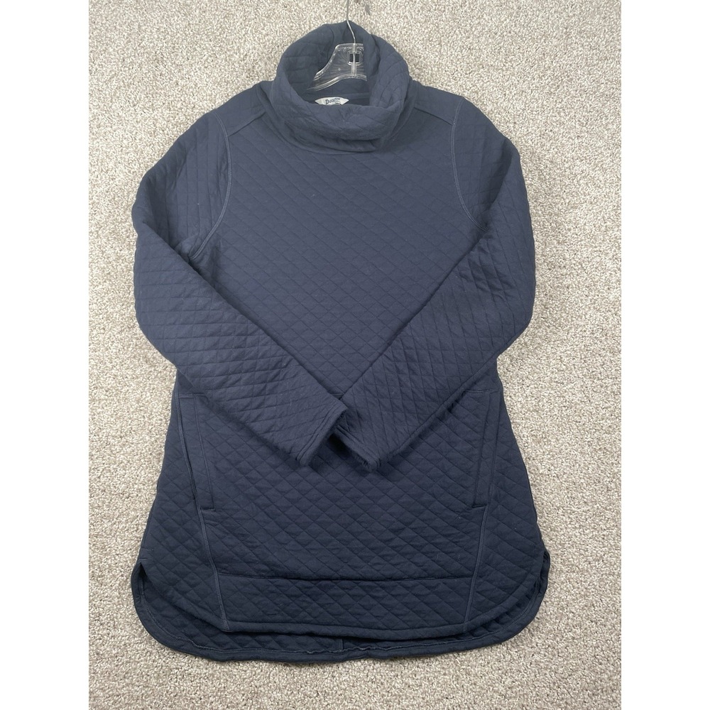 Duluth Trading Womens Quilted Sweatshirt Tunic Size Small Navy Blue Cowl Neck
